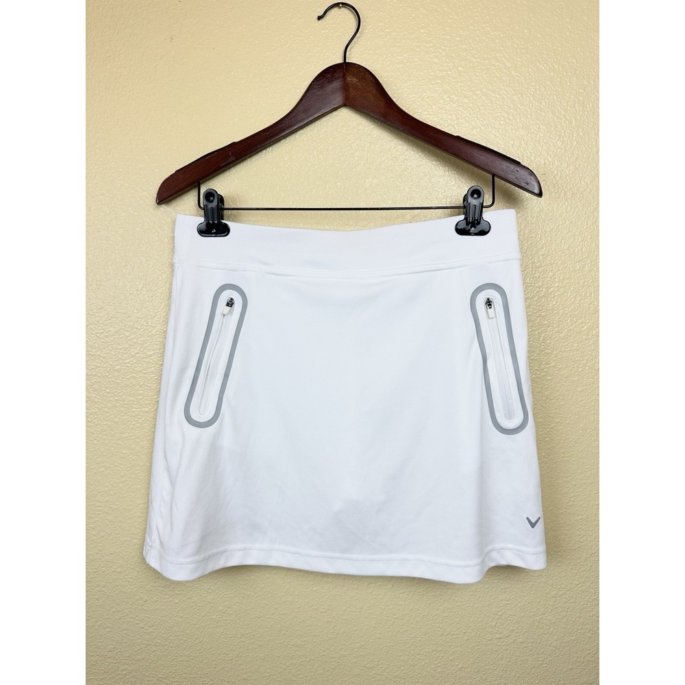 Callaway Opti Dri Golf Skort Sz medium White Tennis Zippered Front Pockets Run